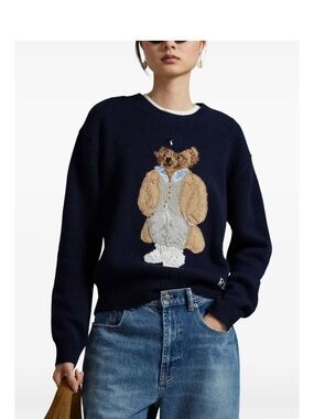 Ralph Lauren Polo Bear Cotton Crewneck Sweater - Navy, NWT, Size S